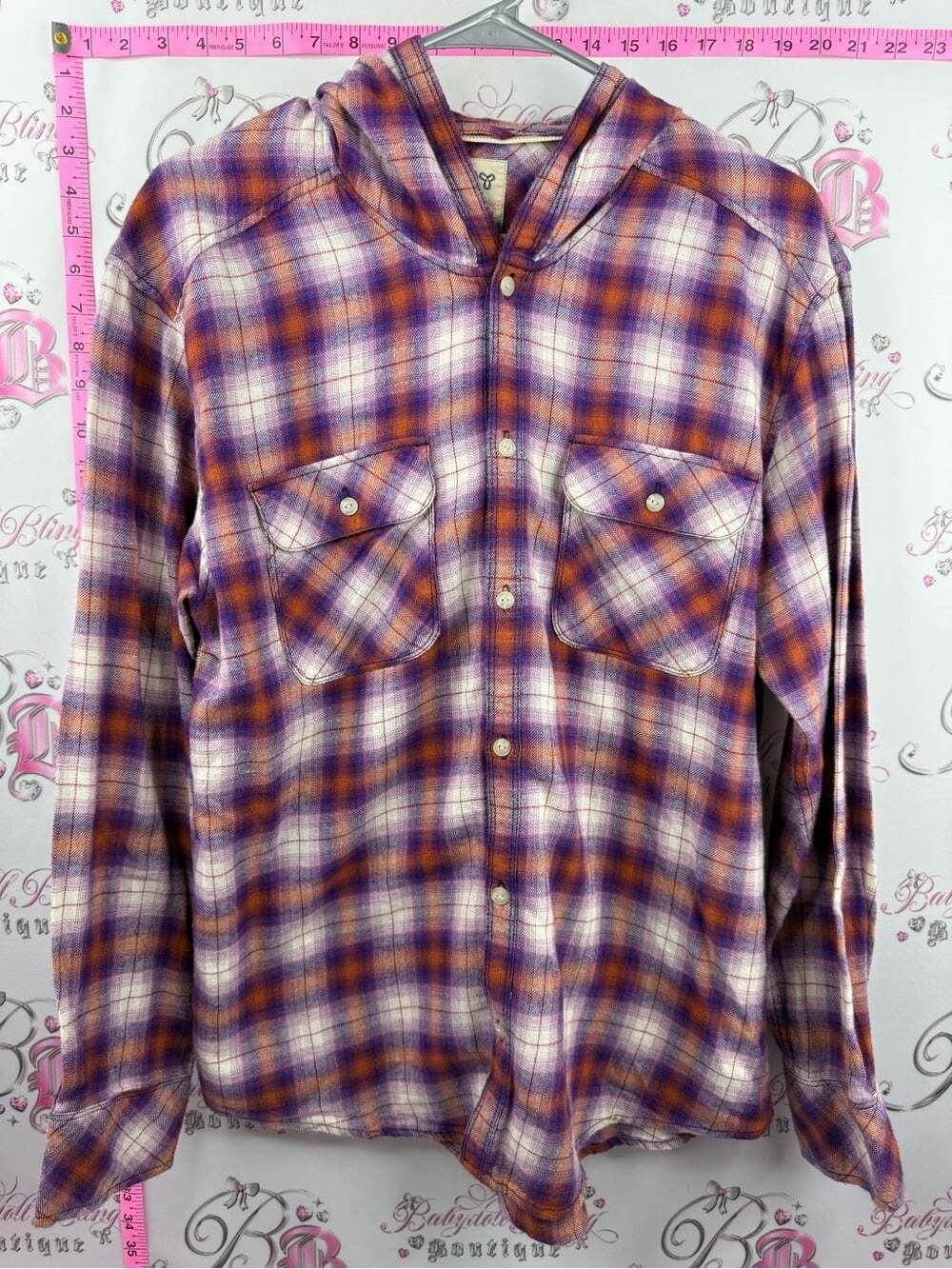 TNA aritzia Women's Hooded Plaid Button-Down Shirt - Purple & Orange